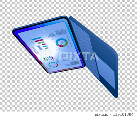 青いノートパソコンの画面とキーボード 139101394