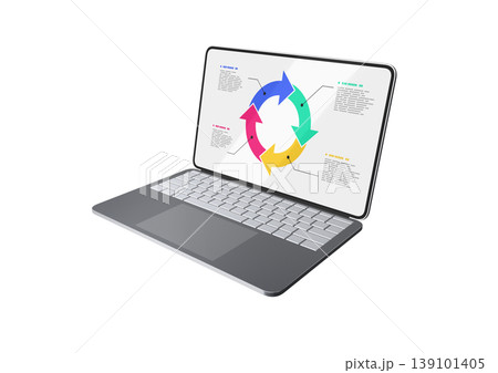 ノートパソコンの画面に円形矢印の図 139101405