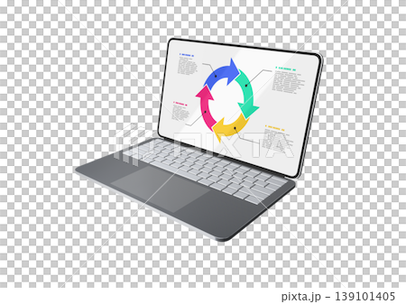 ノートパソコンの画面に円形矢印の図 139101405