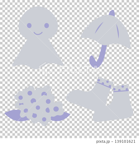 梅雨のモチーフ イラストセット パステルカラーの雨の日素材 139101621