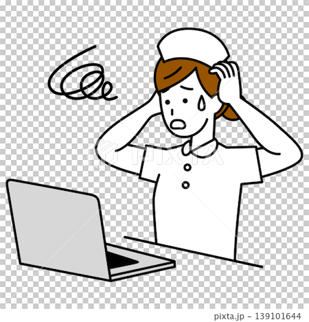 Female nurse experiences problems working on her laptop. 139101644