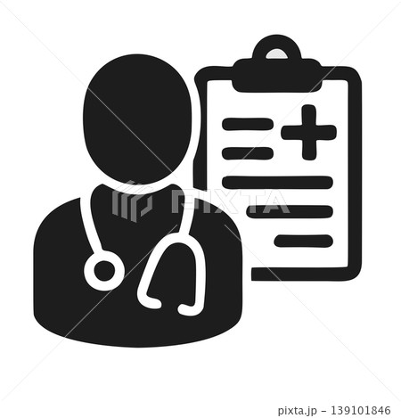 Minimalist Silhouette Doctor with Clipboard and Stethoscope Healthcare Professional Icon 139101846