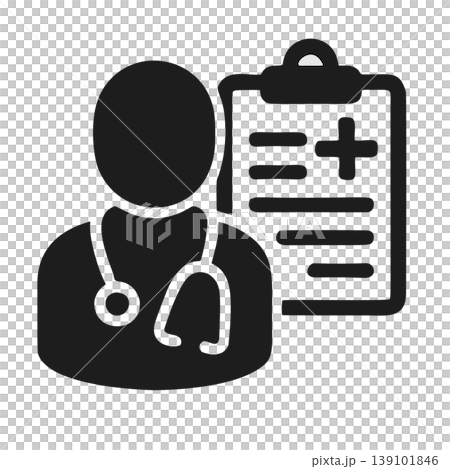 Minimalist Silhouette Doctor with Clipboard and Stethoscope Healthcare Professional Icon 139101846