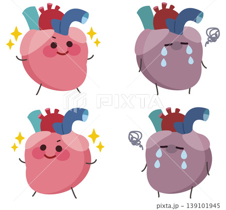 心臓のキャラクターイラスト(右心耳と左心耳あり) 心臓のキャラクターイラスト(右心耳と左心耳あり) 139101945
