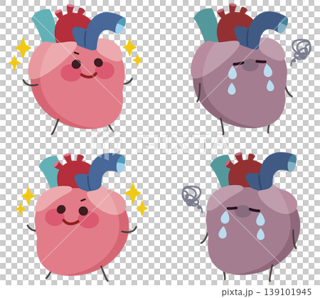 A character illustration of a heart (with right and left atrial appendages). 139101945