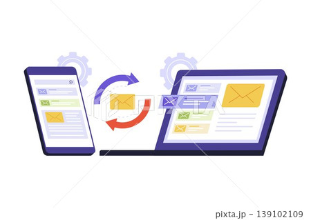 Illustration of Email Synchronization Between Smartphone and Laptop 139102109