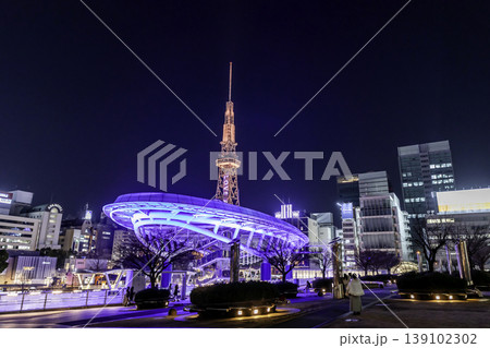 名古屋市街夜景　オアシス21　水の宇宙船　愛知県名古屋市 139102302