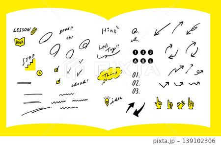 手書きの罫線と矢印とあしらいのベクターイラスト素材セット 139102306