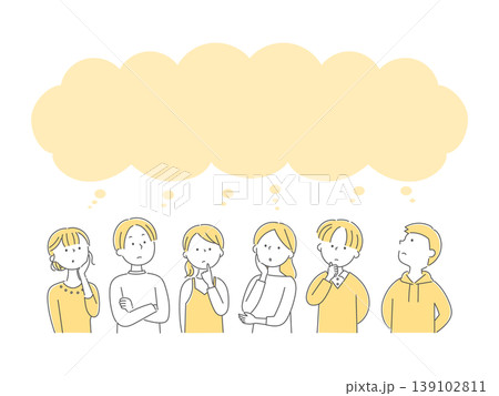 上を見上げて考え込む若い男女のイラスト単色 上を見上げて考え込む若い男女のイラスト単色 139102811