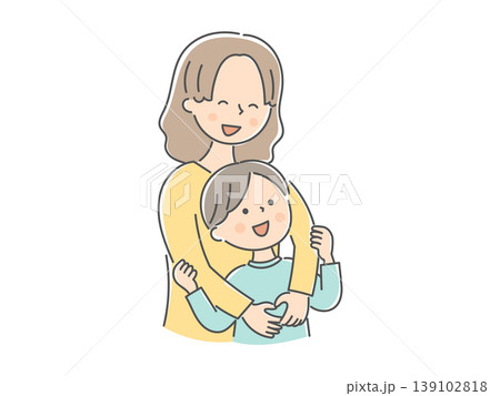 男の子を後ろから抱きしめる母親のイラスト 男の子を後ろから抱きしめる母親のイラスト 139102818