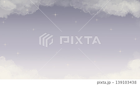 雲に囲まれた星空の背景素材 淡いグラデーションの空ときらめく星 コピースペースあり 139103438