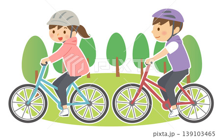 自然の中でサイクリングを楽しむ男性と女性 自然の中でサイクリングを楽しむ男性と女性 139103465