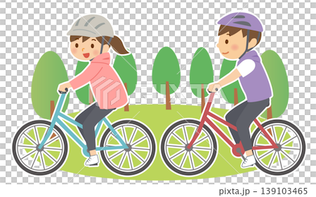 自然の中でサイクリングを楽しむ男性と女性 自然の中でサイクリングを楽しむ男性と女性 139103465
