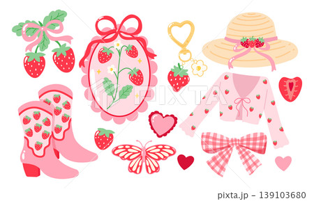 Cute Cottagecore strawberry girly essentials set Cute Cottagecore strawberry girly essentials set 139103680