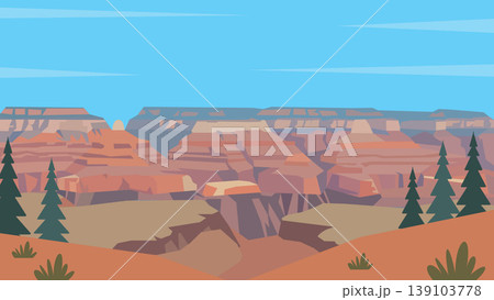 Silent Horizons Grand Canyon Flat Design Illustration 139103778