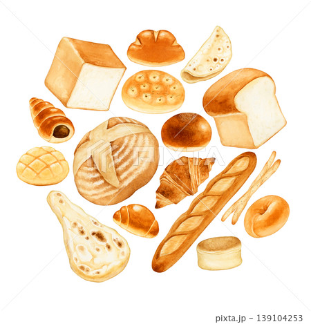 パン ベーカリー　水彩 イラスト セット 139104253
