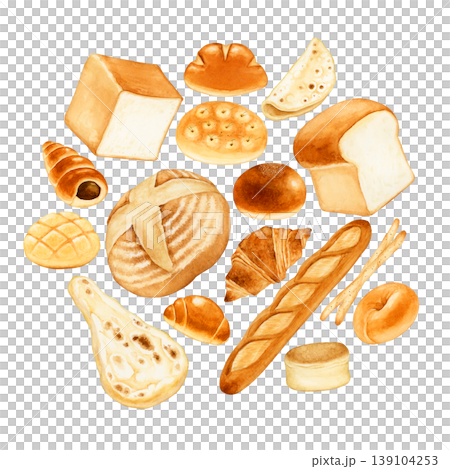 パン ベーカリー　水彩 イラスト セット 139104253