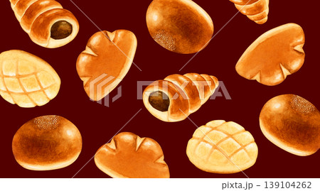 菓子パン ベーカリー　背景 模様　水彩 イラスト 139104262