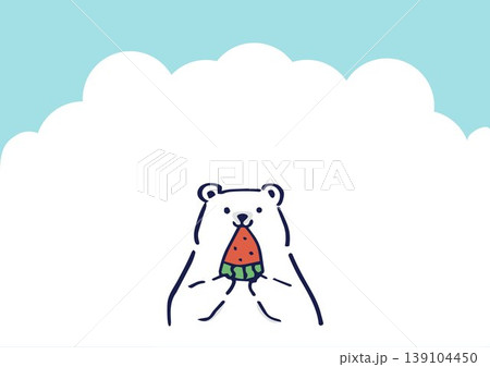 夏の青空と雲をバックにスイカを食べているシロクマの背景素材 横背景 夏の青空と雲をバックにスイカを食べているシロクマの背景素材 横背景 139104450