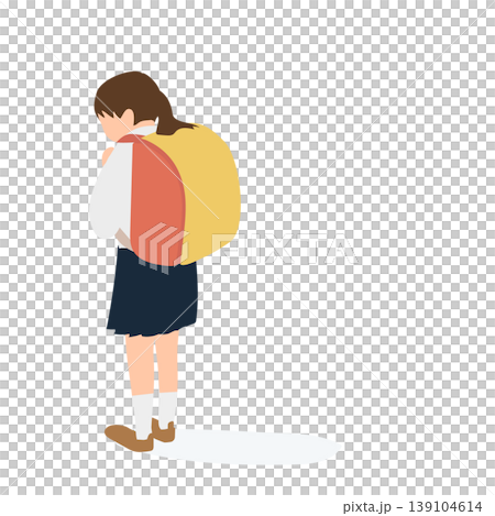 悩みを抱えて一人で歩く小学生の女の子の後ろ姿 139104614