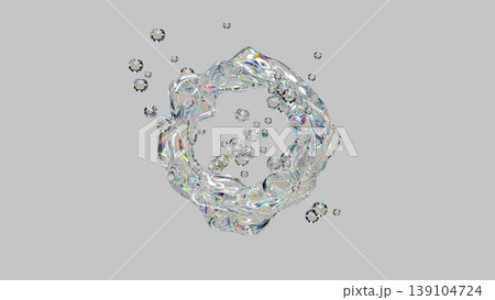 3D liquid splash with iridescent glass bubbles. 139104724