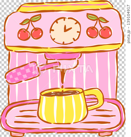 Preppy Coffee Maker with Cherries Whimsical Hand Drawn 139104917