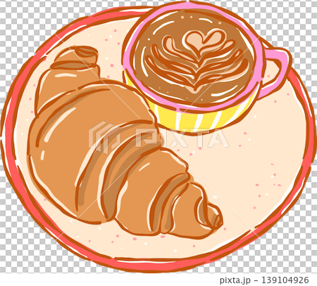 Croissant and Coffee Whimsical Hand Drawn Croissant and Coffee Whimsical Hand Drawn 139104926