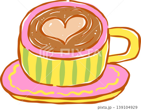 Preppy Coffee Cup with Heart Latte Art Whimsical Hand Drawn Preppy Coffee Cup with Heart Latte Art Whimsical Hand Drawn 139104929