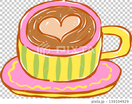 Preppy Coffee Cup with Heart Latte Art Whimsical Hand Drawn Preppy Coffee Cup with Heart Latte Art Whimsical Hand Drawn 139104929