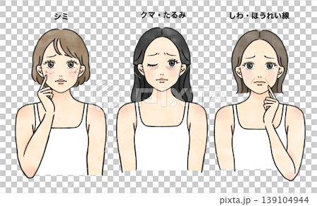 插圖描繪了一位30多歲或40多歲的女性,她患有皮膚問題。 插圖描繪了一位30多歲或40多歲的女性,她患有皮膚問題。 139104944