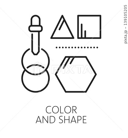 Color and shape perception cognitive ability line icon or symbol. Human perception thin line vector icon, cognitive ability pictogram. Mental function symbol with color pipette, geometric shapes 139105205