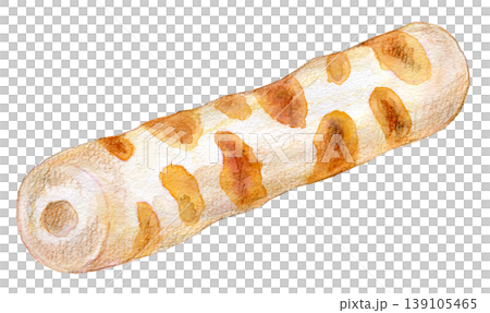 Watercolor illustration, hand-drawn illustration, image of chikuwa (fish cake). 139105465