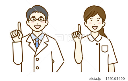 説明する男性医師と女性看護師のイラストセット 説明する男性医師と女性看護師のイラストセット 139105490