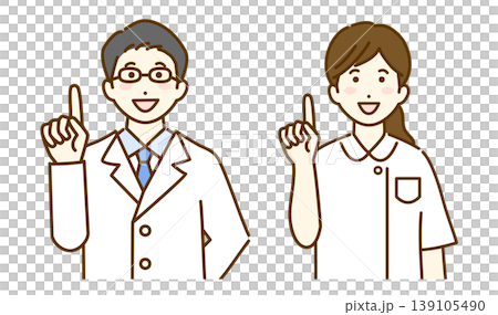 Illustration set of a male doctor and a female nurse explaining Illustration set of a male doctor and a female nurse explaining 139105490