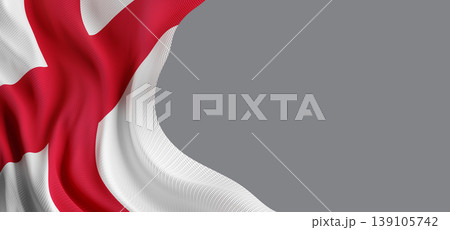England flag waving with fabric texture isolated on grey background with copy space 3D render 139105742