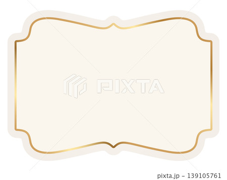 Classic c badge with golden border. Luxury vintage ornamental frame, retro label, wedding insignia, sale sticker, beige invitation card. Vector illustration Classic c badge with golden border. Luxury vintage ornamental frame, retro label, wedding insignia, sale sticker, beige invitation card. Vector illustration 139105761