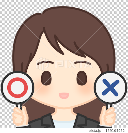 女員工手持正確/錯誤的標籤 女員工手持正確/錯誤的標籤 139105932
