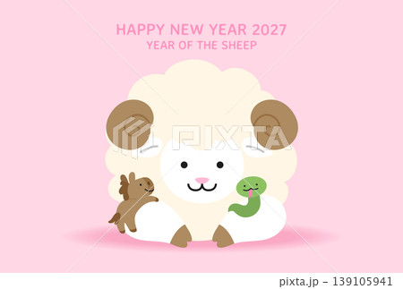 Cute cartoon zodiac sheep with horse and snake 139105941