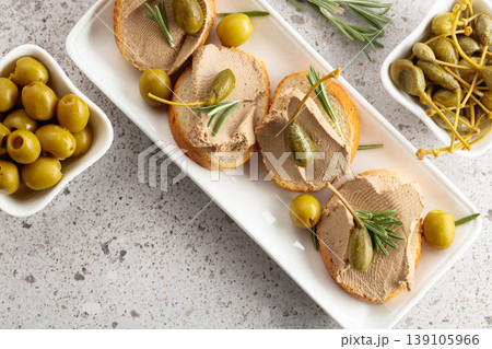 Sandwiches with homemade liver pate. 139105966
