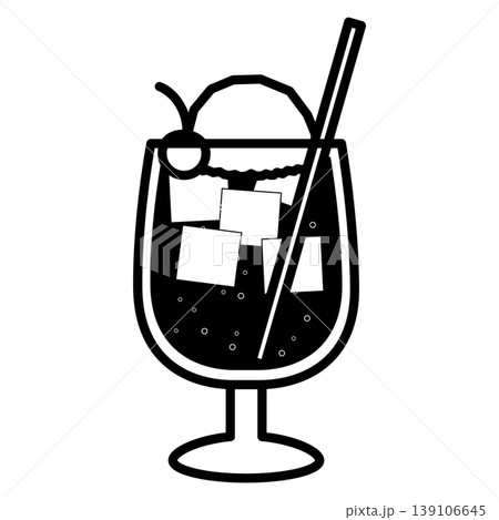 アイスクリームとさくらんぼが乗った喫茶店風クリームソーダのモノクロイラスト アイスクリームとさくらんぼが乗った喫茶店風クリームソーダのモノクロイラスト 139106645