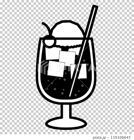 アイスクリームとさくらんぼが乗った喫茶店風クリームソーダのモノクロイラスト アイスクリームとさくらんぼが乗った喫茶店風クリームソーダのモノクロイラスト 139106645