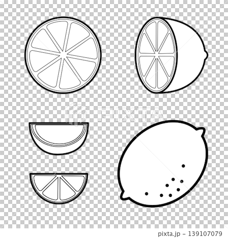 輪切りやくし切りがセットになったレモンのイラスト 輪切りやくし切りがセットになったレモンのイラスト 139107079