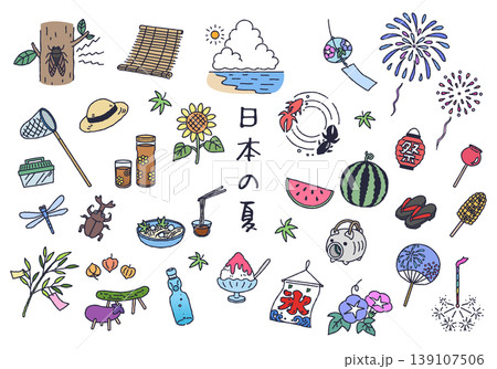 日本の夏イラストセット 手描き線画 日本の夏イラストセット 手描き線画 139107506