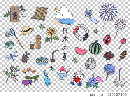 日本の夏イラストセット 手描き線画 日本の夏イラストセット 手描き線画 139107506