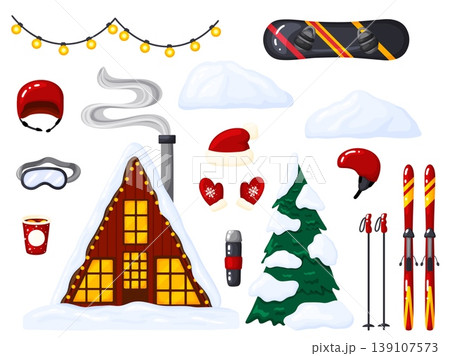 Ski Resort Winter Elements Set Cartoon Vector Clipart Ski Resort Winter Elements Set Cartoon Vector Clipart 139107573