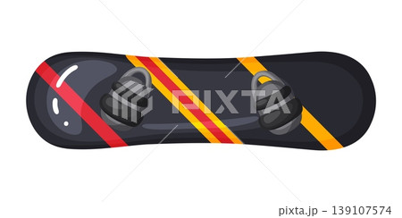 Black Snowboard with Red Yellow Stripes Vector Icon 139107574