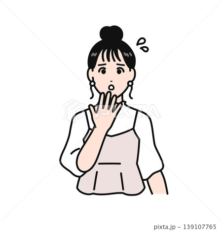心配するまとめ髪の若い女性のシンプルなベクターイラスト素材 139107765