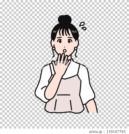 Simple vector illustration of a young woman with her hair tied up looking worried. Simple vector illustration of a young woman with her hair tied up looking worried. 139107765