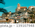 Historic Dalt Vila and Ibiza Cathedral under a clear blue sky, Ibiza, Balearic Islands, Spain. 139107948