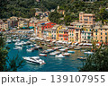 A picturesque view of the colorful buildings and harbor of Portofino, Italy. 139107955